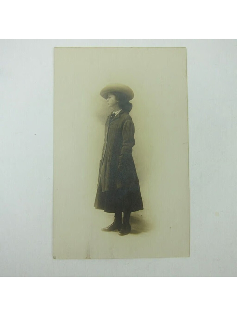 Real Photo Postcard RPPC Portrait Young Lady Standing in Hat Spring 1910 Antique